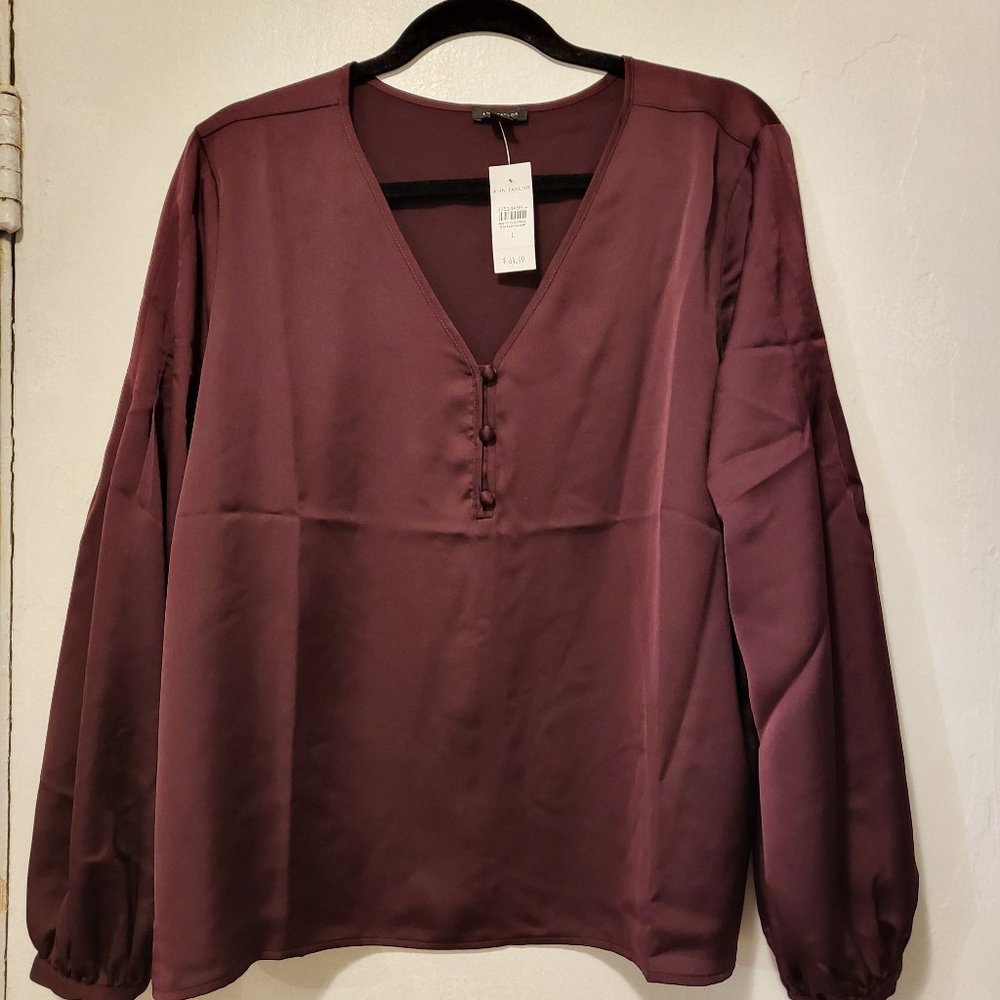 Ann Taylor silky wine dress shirt blouse NWT